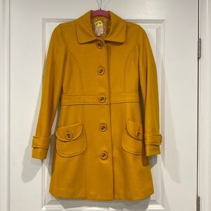 Tulle wool coat in mustard yellow. Size small.